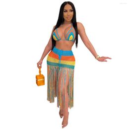 Maillots de bain pour femmes DEARIRIS Sexy femmes évider Crochet plage porter Smock couvrir licou maillot de bain crocheté deux pièces tricoté ensemble