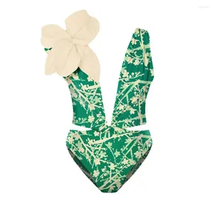 Traje de baño para mujer Deep V Estampado floral Traje de baño de una pieza Mujeres verdes con cubierta Trajes de baño de cuerda 2024 Pantalones cortos de lujo Bourkini