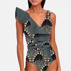 Swimons de maillots de bain en V Deep en V Ruffle en un seul morceau de maillot de bain 2024 Summer Beach Wear Black Black Ruffled Deep-V Beachwear