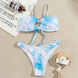 Vrouwen Badmode Ontwerp 2024 Badpak Hollow Out Strand Badpak Blauw Biquini Tie Dye Sexy Push Up String Bikini set