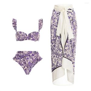 Traje de baño de mujer Diseñador 2023 Mujeres Sexy Azul y blanco Estampado de porcelana Bikini Conjunto Falda Cubrir Traje de baño de encaje Ropa de playa Biquiniuyfe