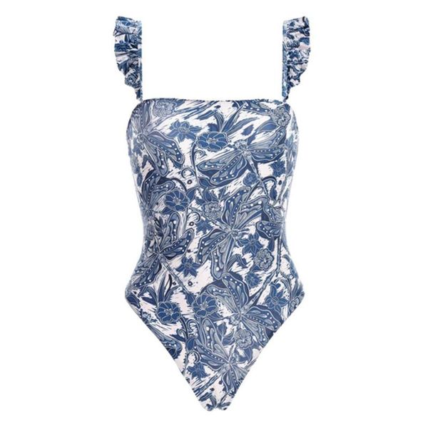 Traje de baño para mujer Diseñador 2023 Mujeres Sexy Azul y blanco Porcelana Impresión Bikini Conjunto Falda Cubrir Traje de baño de encaje Ropa de playa Biquiniuyfe 170