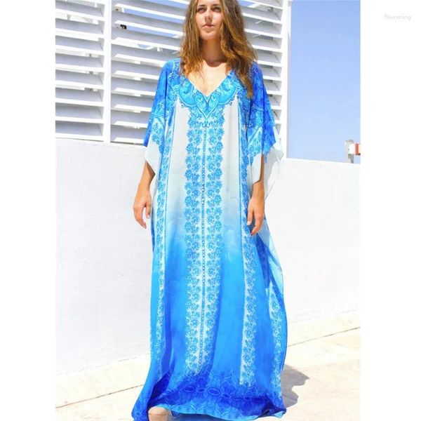 Maillots de bain pour femmes Designer Kaftan Tunique Robe de plage Plus Taille Maillot de bain ample Cover Up Long Boho Hippy Kimono Holiday Print Cover-up