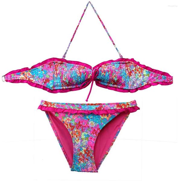 Diseños de trajes de baño para mujeres Bikini de estampado de flores rosa Bikini