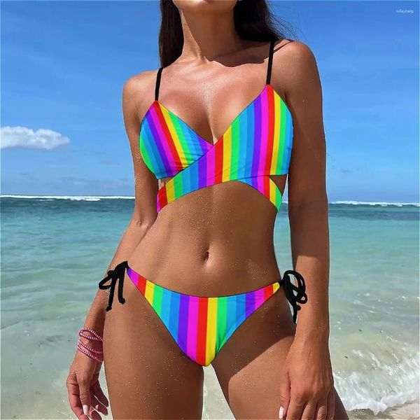 Swimwear Women Diagonal Stripes Bikini MAINTURATIONS PUST UP ORANGE NATUY BLUE PAOBLE RAVE RAVE RAVE FEMMES SEXI