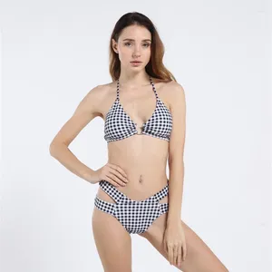 Damesbadmode Digitaal bedrukte bikini met hoge taille Europese en Amerikaanse sexy splitbadpak Dames Mini Plaid