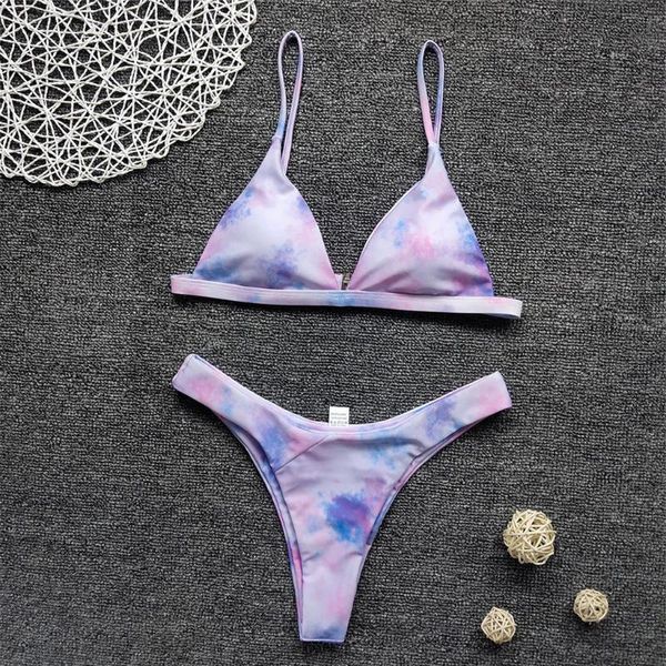 Traje de baño para mujer Entrega directa Sexy Push Up Sin acolchado Bikini brasileño Set Mujeres Tie-Dye Leopard Bandeau Traje de baño Traje de baño