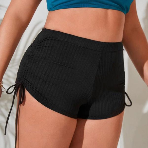 Traje de baño para mujer Disolver pantalones cortos de natación Traje Bottoms Pierna alta Color puro Moda con ángulo plano Playa Grande Hombre Medio