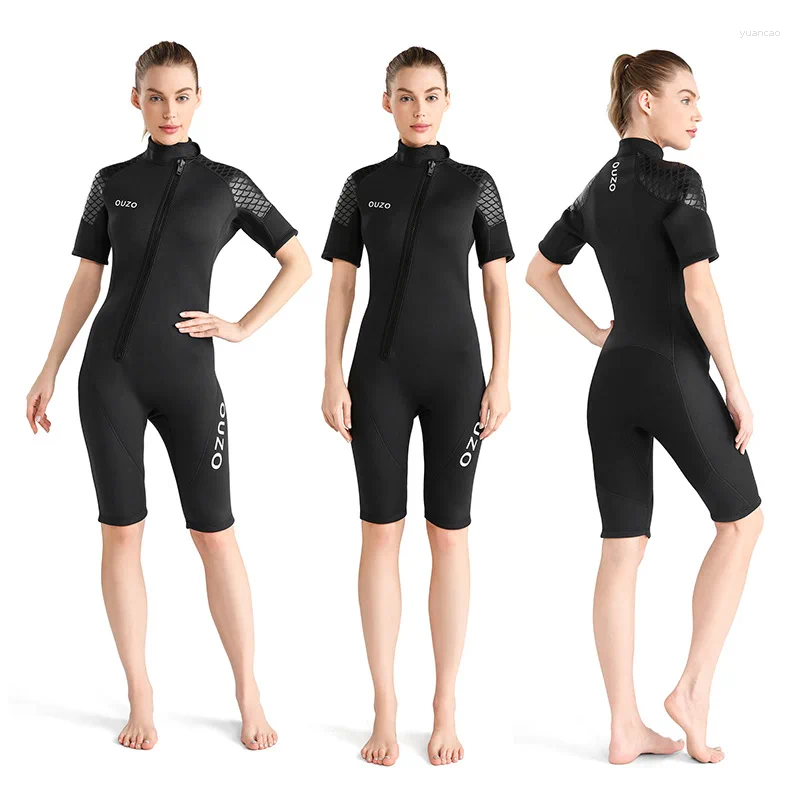 女子水着ダイビングスーツ3mmwomenの短袖のショーツワンピーススーツ濃厚な暖かい飼育と冷たい日焼け防止サーフィン