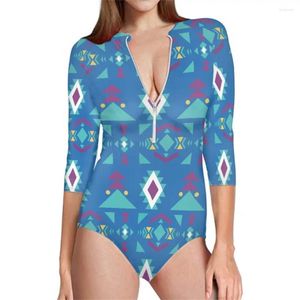 Dames badmode druppel Azteek tribal print aangepaste eendelige halve mouwen badpak zwempakmode zomer 2023 sexy v-neck