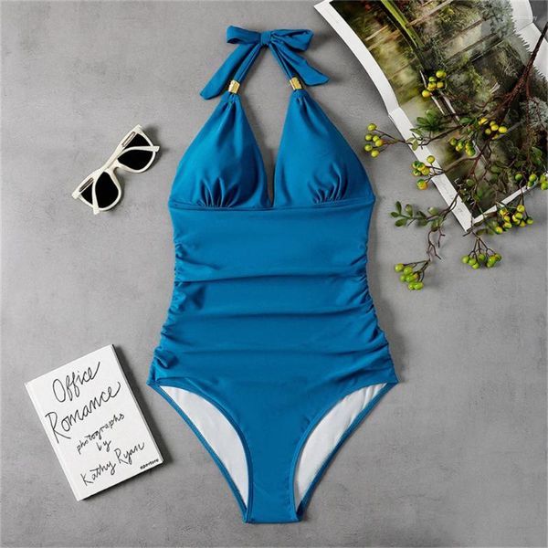 Swimwear féminin Elegant Blue Bikini Bandage Bandage Sexy Sexeless Swimsuit Trend Femmes Femmes One-pièce Brésil Place Bathing Costume Bikinis Mujer