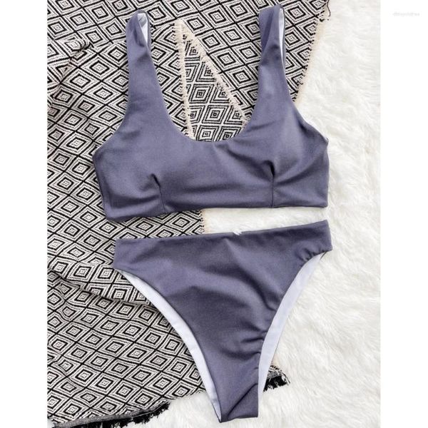 Swimwear féminin Elegant Grey Grey Assuit Push Up Bikini Thong Deux pièces Tankini Femmes Brésilien Place Swim Fssol Bathing Bikinis Sets Femme