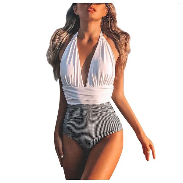 Costume da bagno elegante da donna 2023 Costume da bagno bikini senza schienale stampato sexy intero da spiaggia Biquini