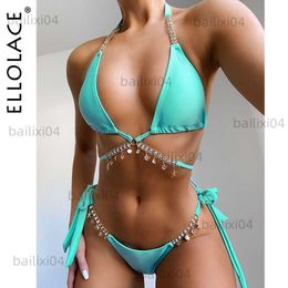 Dames Zwemkleding Ellolace Diamond Bikini Crystal Badmode Metalen Ketting Dames Badpak Badpak 2020 Aristocratische Bikini Push Up Bikini's T230417