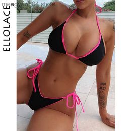 Dames badmode ellolace halter zwempak vrouw micro bikini patchwork badmode sexy zomers badpakken veter zwemmen aparte strand outfits t230524