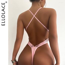 Dames badkleding ellolace monokini zwempakken vrouwen uit eendelige string backless bikini 2023 sexy badpak high cut bodysuit braziliaan