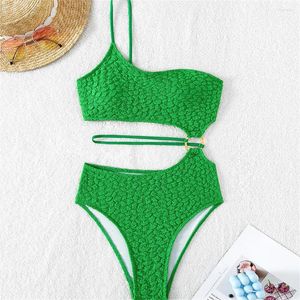 Swimswear pour femmes Bikini vert en relief Sexe Rings de cordes sexy MAINTRAISSEMENT HIGH TAIS