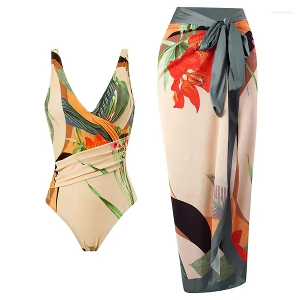 Swimwear Women's Ethnic Style Imprime de maillot de bain Femme 2024 Bikir de taille haute