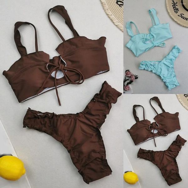 Swimwear femenino Bikini estampado europeo sexy Color delgado sexy Tres tops para mujeres Buste pequeño