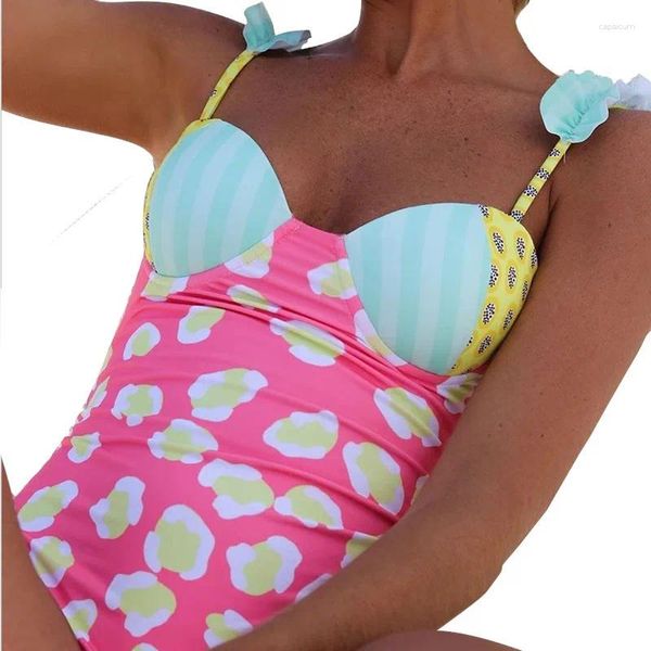 Maillots de bain pour femmes européens et américains sexy dentelle bandoulière une pièce maillot de bain bikini petit imprimé frais