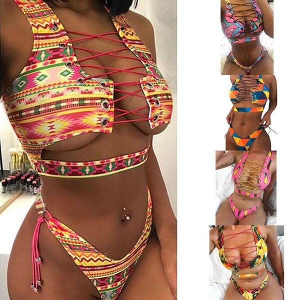 Maillots de bain pour femmes été européen et américain Sexy bikini croisé animé femmes brésiliennes maillot de bain deux pièces