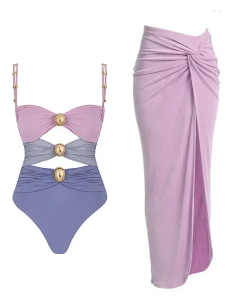 Fashion de maillot de bain pour femmes Camisole Couleurs contrastées Bikini une seule pièce Sexy Trend 2024 Designer Beach Vacation Swimsuit