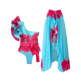 Swimwwear Fashion Floral Print Ruffle Colorblock One-Piece Swimsuit Sexy Sexe Erotic 2024 Summer Beach ElegancemaIlLOTS DE BAIN