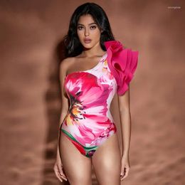 Swimwwear Fashion Flom Floral Print épaule Rouffle One Piece Swimsuit Couvre haut de gamme Sexy Femmes Suit Bathing Set