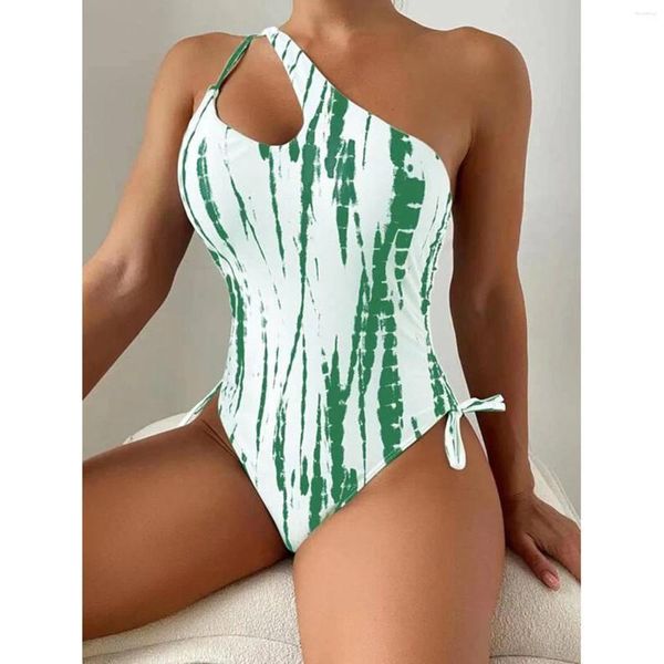 Traje de baño para mujer Traje de baño de bikini con estampado sexy de una pieza de moda (con almohadilla para el pecho sin sujetador de acero) Pareos de playa informales ajustados para mujer