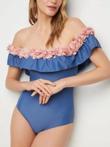 Maillots de bain pour femmes Mode One Piece Épaule Lotus Feuille Edge Impression Français Solide Couleur Haut de gamme Sens Divers maillots de bain en option 2023 W