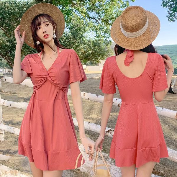 Traje de baño de mujer Traje de baño de una pieza de moda para mujer Estilo de falda conservadora coreana Traje de baño para adelgazar Traje de baño de verano para vacaciones en la playaMujer