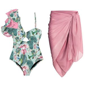 Dames Zwemkleding Mode Print Bikini Ruffle Badpak en Beachwear Deep-v Vakantie Strandjurk Zomer Badpak Backless Surfkleding 230621