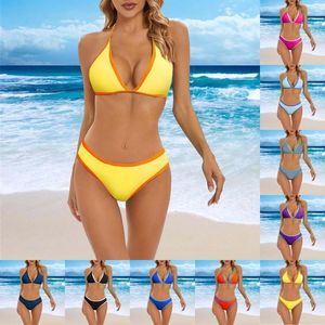 Traje de baño para mujer Moda Sexy Color Block Bikini Traje de baño Conjunto con almohadillas acolchadas Bandeau Tops Tiras de cera para mujeres