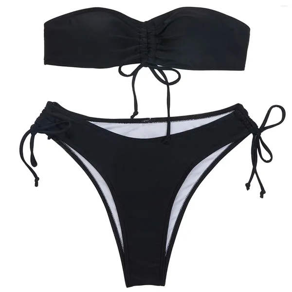 Swimwwear Fashion Sexy Sexy Color Color Bikini Swimsuit Set avec tampons mammaires Top à volants