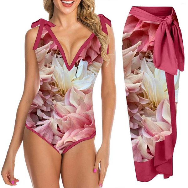 Fashion de maillots de bain pour femmes avec couverture assortie ups Floral Sexy Bikini Ensembles de poitrine à coupe haute correspondance plage deux pièces baignade