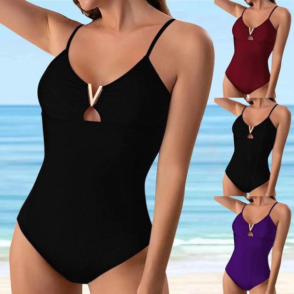 Swimswear féminin Fat Bikini One Swimsuit High Cup Bathing Fssuy Sexy V Neck Wax