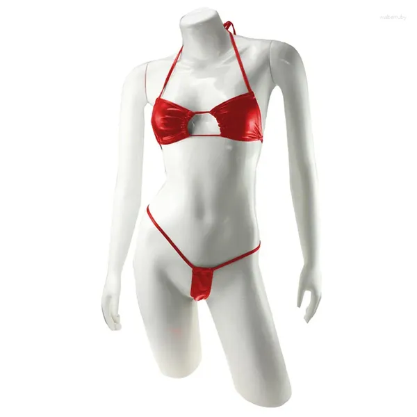 Maillots de bain pour femmes Faux Cuir Dames Sexy Strings Bikini Split Maillot De Bain Ensemble Noir Rouge Jaune