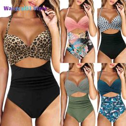 Dames badmode feitong vrouwen wikkel push omhoog uit één stuk badpak badpak zwemkleding hoge taille monokini badkleding nieuw zomerzwempak 0225H23