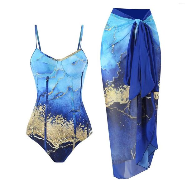 Maillots de bain pour femmes Femme Kimono Maillot de bain Robe Vintage avec Starry Sky Tiger Imprimer Jupe en mousseline de soie Style Bikini