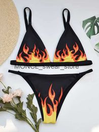 Maillots de bain pour femmes Fire Print Bikini Sexy Off Shouler Femmes Maillot de bain Push Up Plaid Brésilien Set Maillot de bain Trajes de Bao MujerH24222