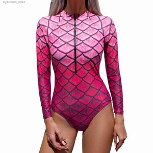 Zwemkleding voor dames Visschubbenprint Eendelig badpak Dames 2024 Nieuwe Zwemkleding met lange mouwen Zwembadfeest Strandkleding Zwemmen Surfen Atletisch pak L240308