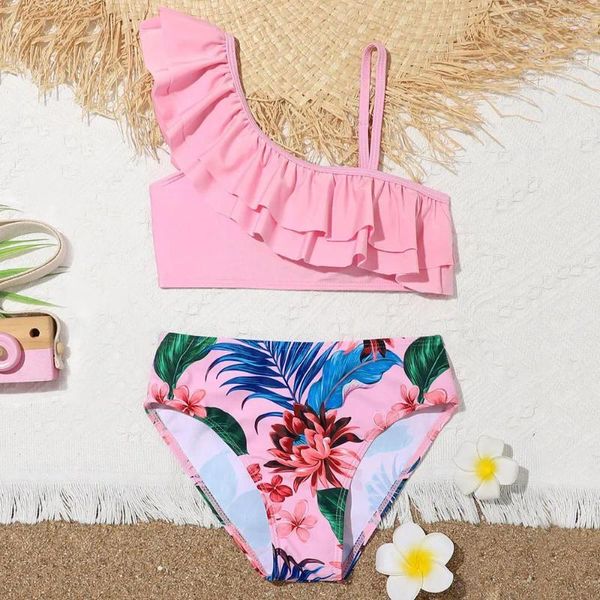 Traje de baño para mujer Traje de baño floral para niña Traje de baño para niños con volantes oliques Conjunto de bikini acolchado de dos piezas para niños de 7 a 14 años Traje de baño para nadar