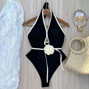 Women's Swimwear Floral One Piece Swimsuit 2024 Halter Bandage Women Bathing Suit Beachwear Monokini Female Swimming Suits