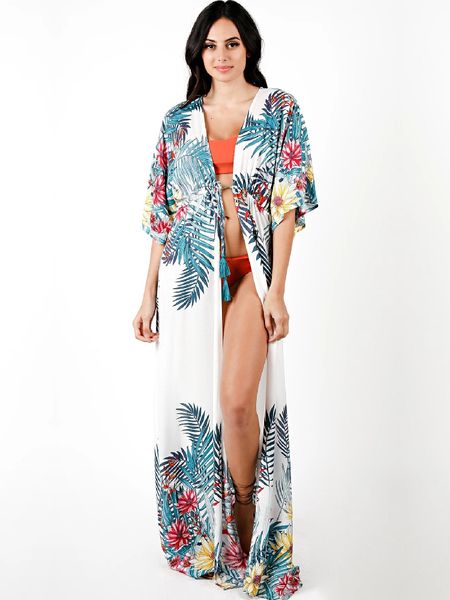 Maillots de bain pour femmes Imprimé floral Beachwear Bikini Cover Up Loose Kimono 2023 Laceup Kaftan Tuniques Long Sarong Maillot de bain Coverups Robe de bord de mer Q1053 230914