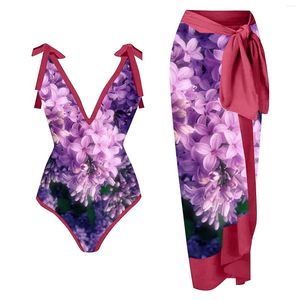 Traje de baño para mujer Estampado floral Traje de baño de una pieza Mujer 2023 Tie-Hombro Vacaciones Monokini Diseñador Playa Traje de baño Verano Pareo