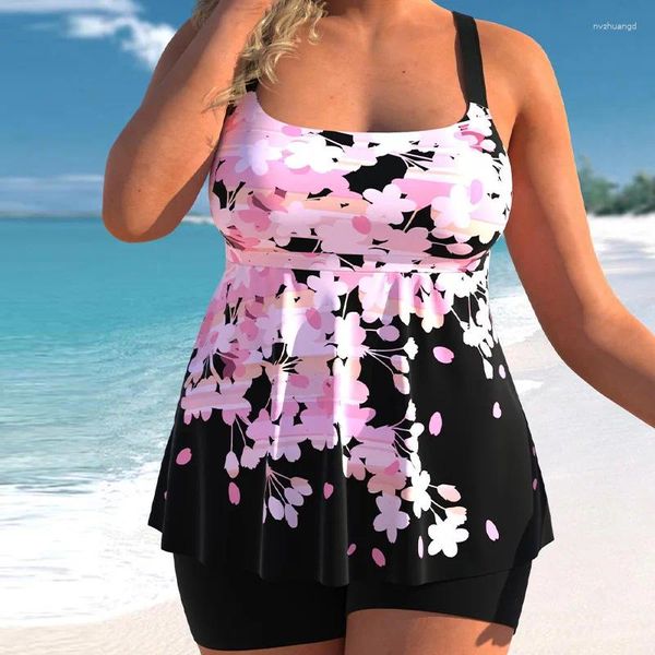 Swimwear Women's Floral Print Plus Taille Tankini Set Woman 2024 Fashion Two Pieces Swimsuit Bikini High Waist Beach Tenics Fits Bathing