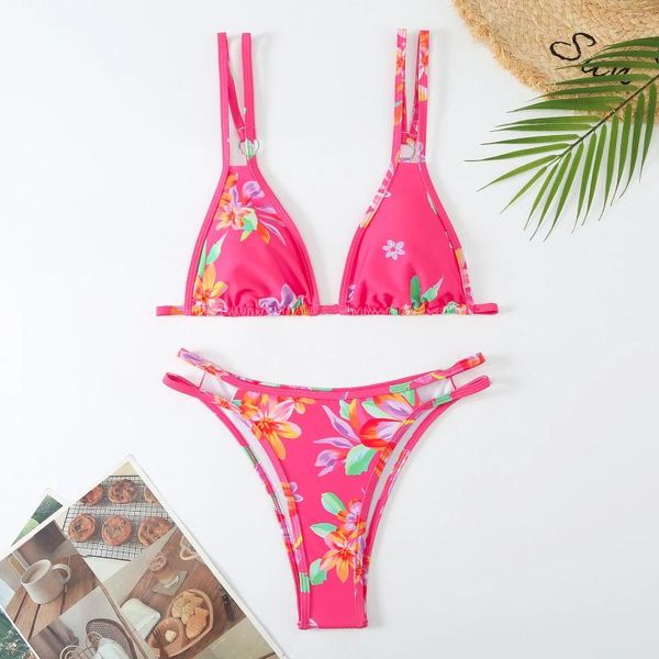 Swimwear Women Floral Print Bikinis Bikinis Set 2024 Hollow Out Push-Up Massuit Piscine Sea Beach Wear Wear Micro Thong Brésilien Bathing