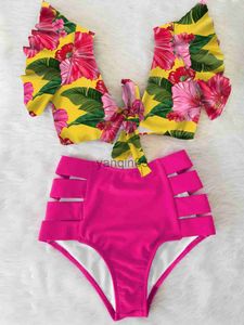 Dames Badmode Floral Ruffled Zoom Bikini Set Dames Flora V-hals Hoog getailleerd tweedelig badpak 2023 Girl Beach Badpak Badmode Biquinis J230603