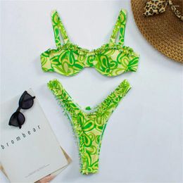 Bikini de maillots de bain pour femmes Bikini Bikini Stong Edge plissé ruched Push Up Up Unwired Swimsuit Y2K Brazilian Summer Beach Femmes Bathing