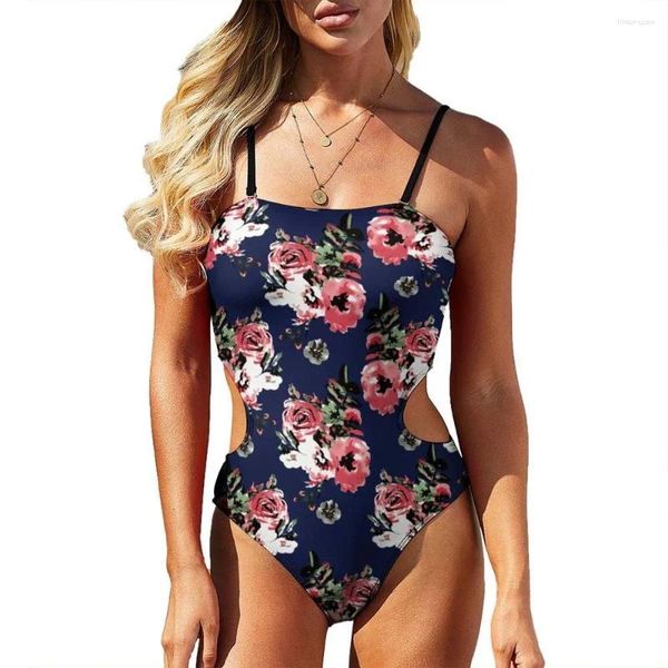 Swimwwear Flower Flower Bandage Halter Halter High Neckles Backless 3D Print Baignage Femme Contrôle du ventre